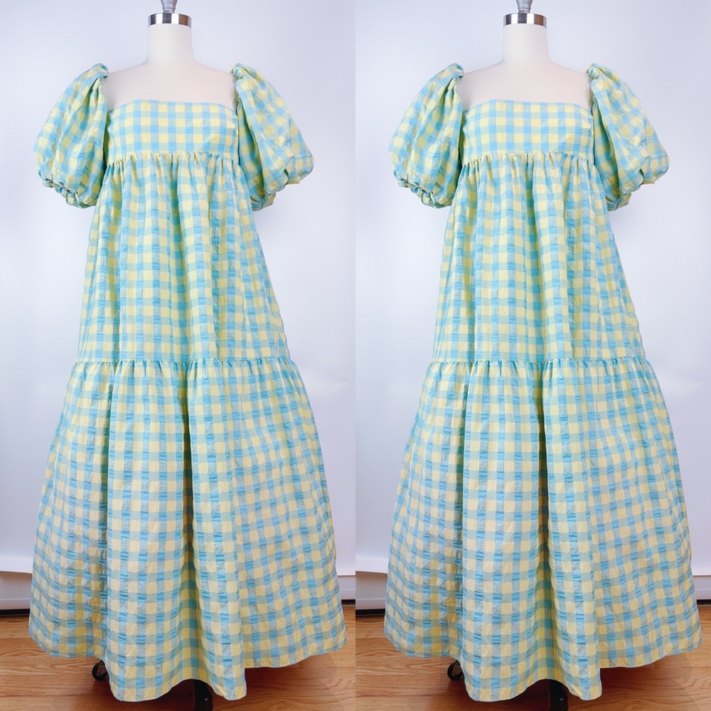 NWT Zara Gingham Puff Sleeve Yellow/Green Dress Size XXL